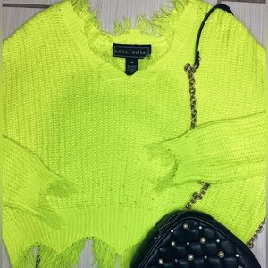 Bright Neon Yellow Distressed Sweater